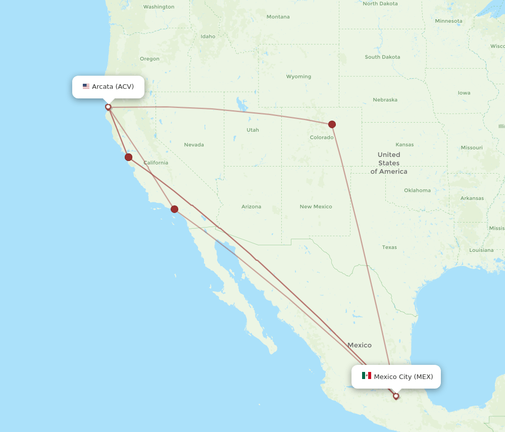 ACV-MEX flight routes