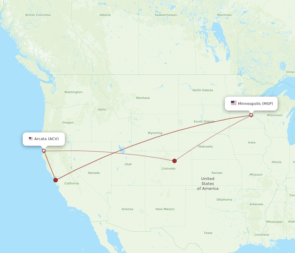 ACV to MSP flights and routes map