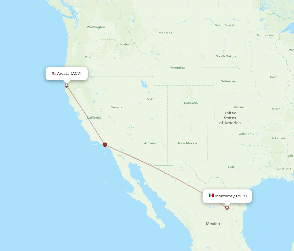 ACV to MTY flights and routes map