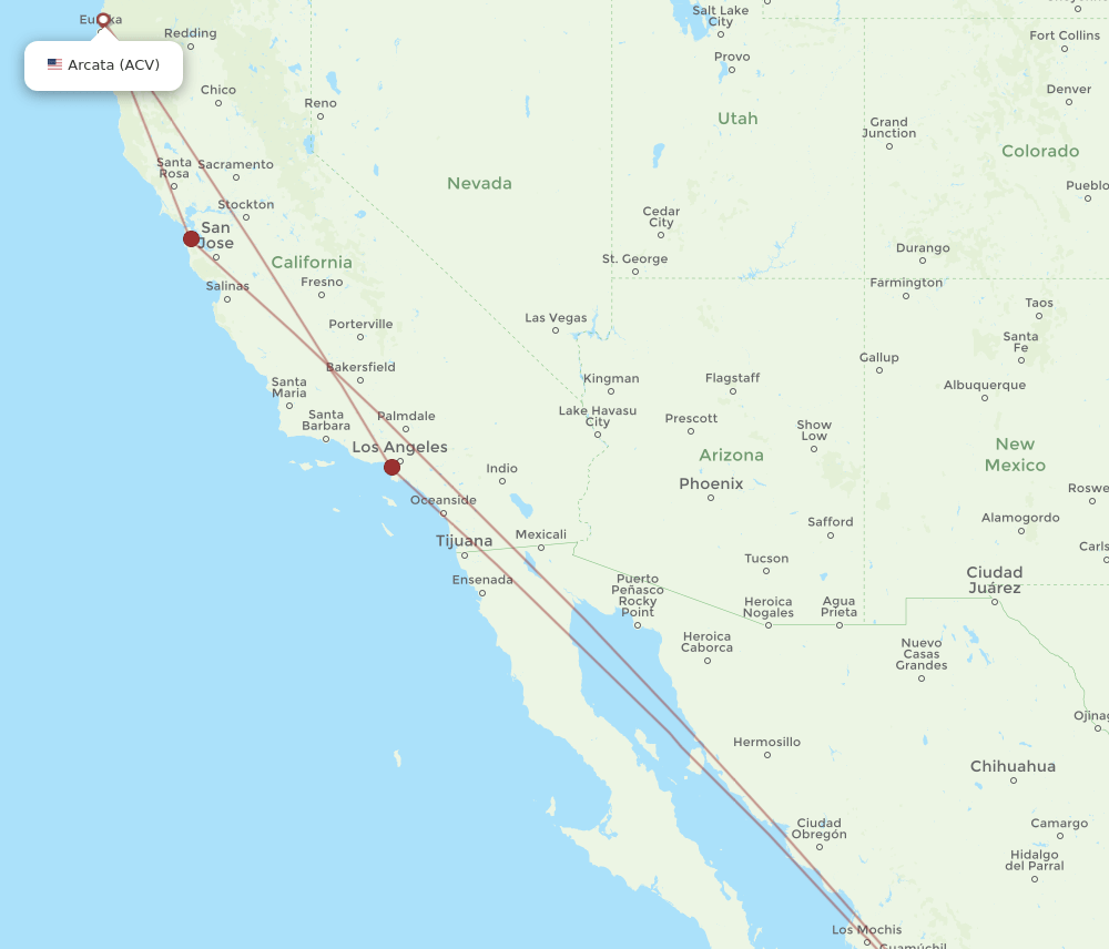 ACV to MZT flights and routes map