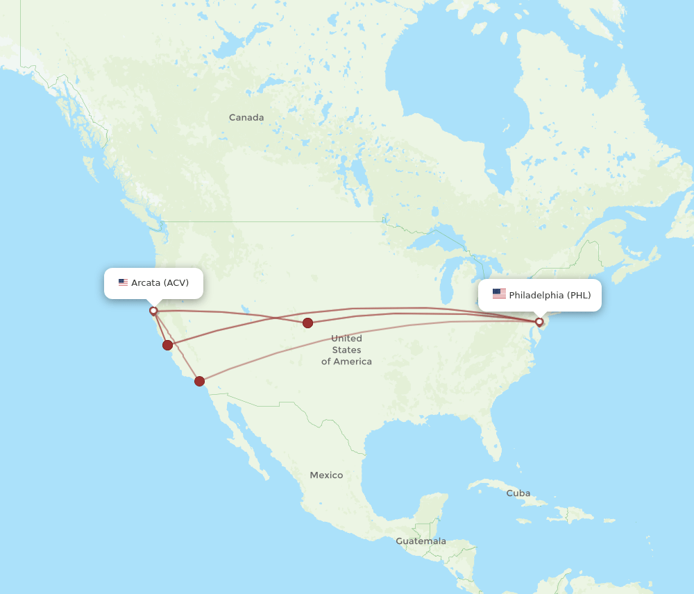 ACV-PHL flight routes