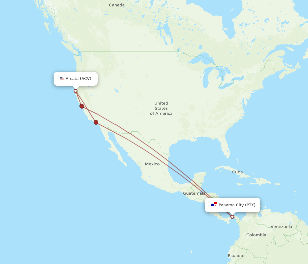 ACV-PTY flight routes