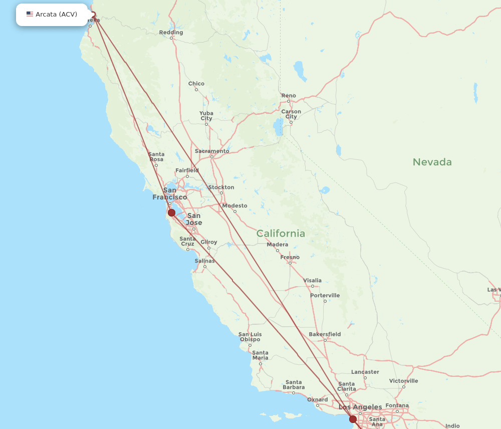 ACV to SAN flights and routes map