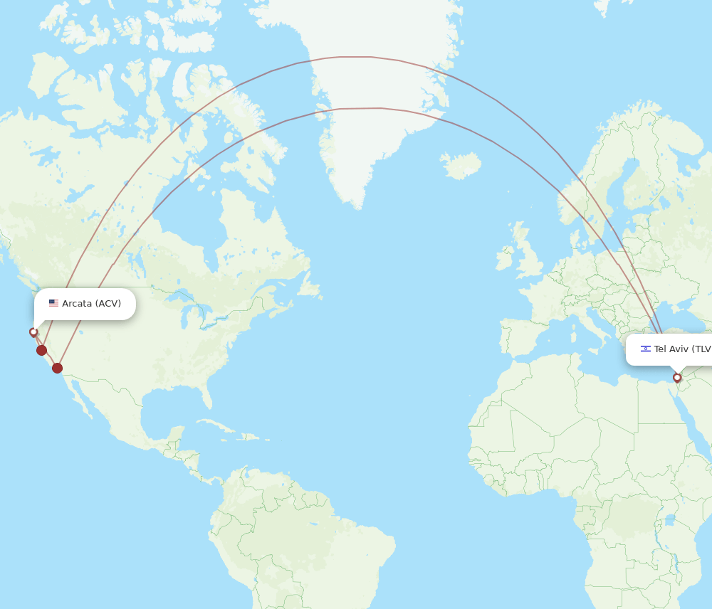 ACV to TLV flights and routes map