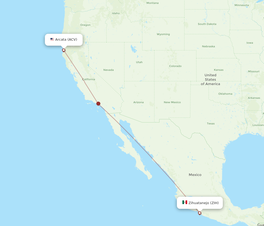 Ixtapa/Zihuatanejo - Arcata route map and flight paths