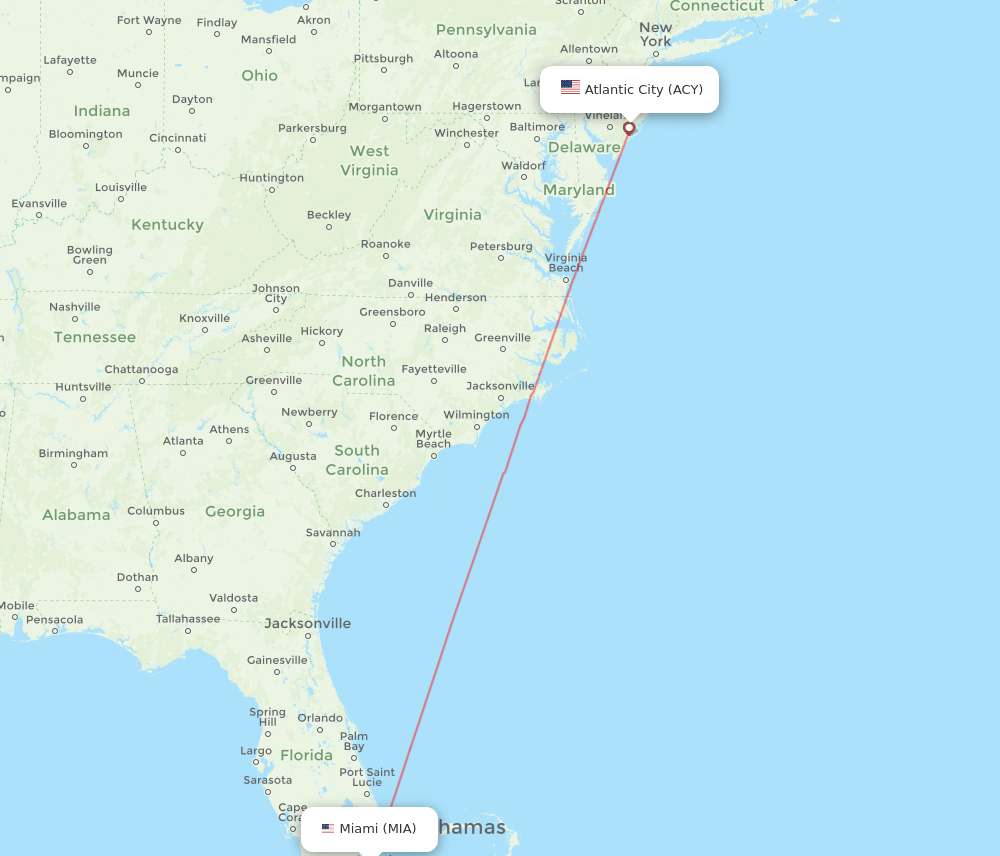 ACY to MIA flights and routes map