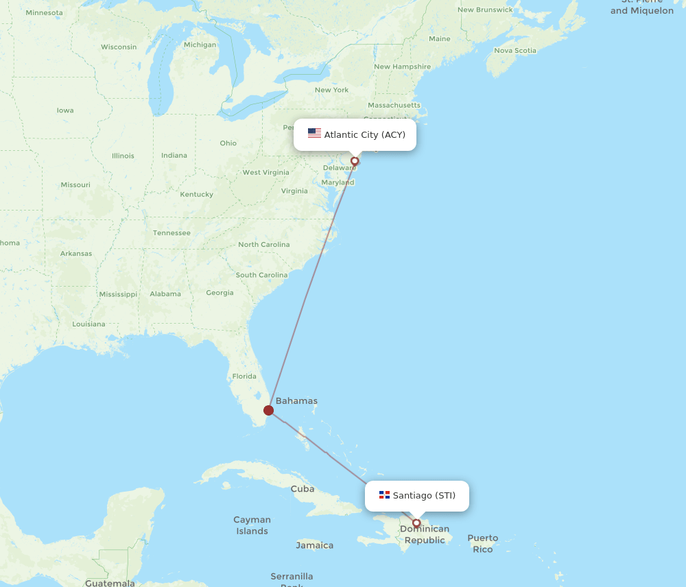 ACY to STI flights and routes map