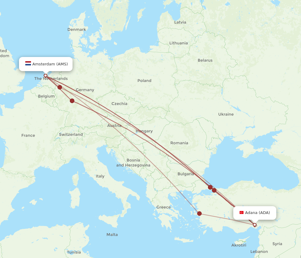 ADA to AMS flights and routes map