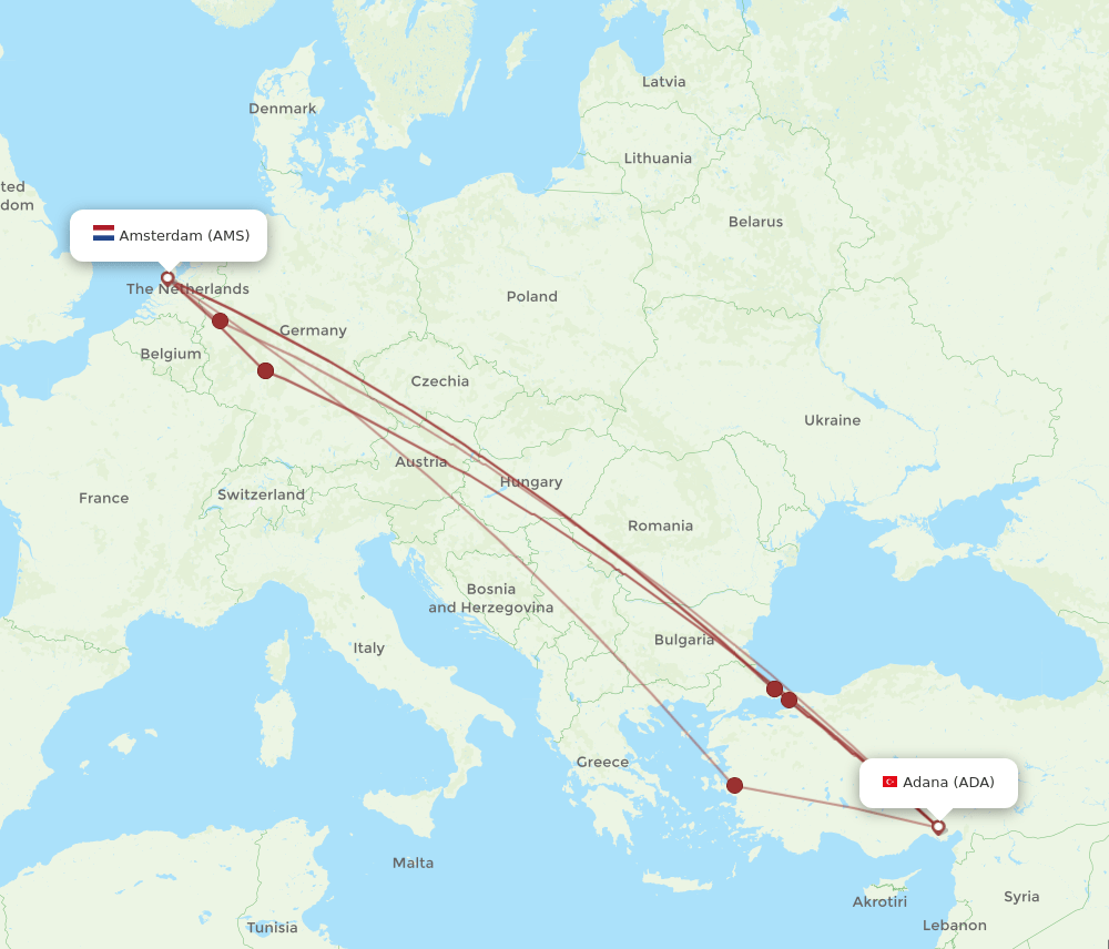 ADA to AMS flights and routes map