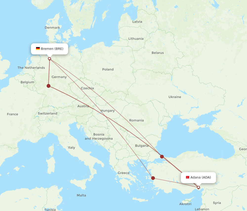 ADA to BRE flights and routes map