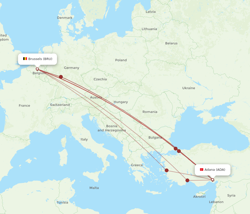 ADA to BRU flights and routes map