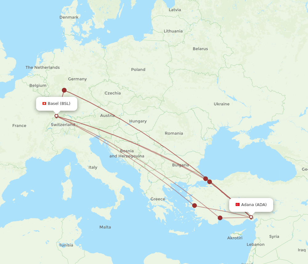 ADA to BSL flights and routes map