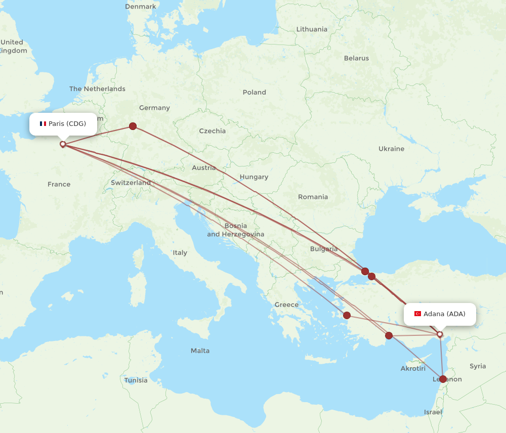 ADA to CDG flights and routes map