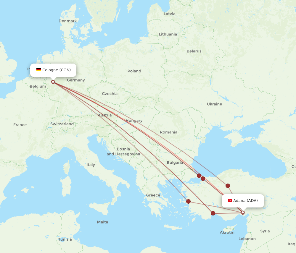 ADA to CGN flights and routes map