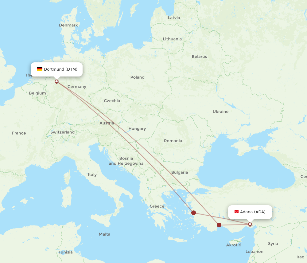 ADA to DTM flights and routes map