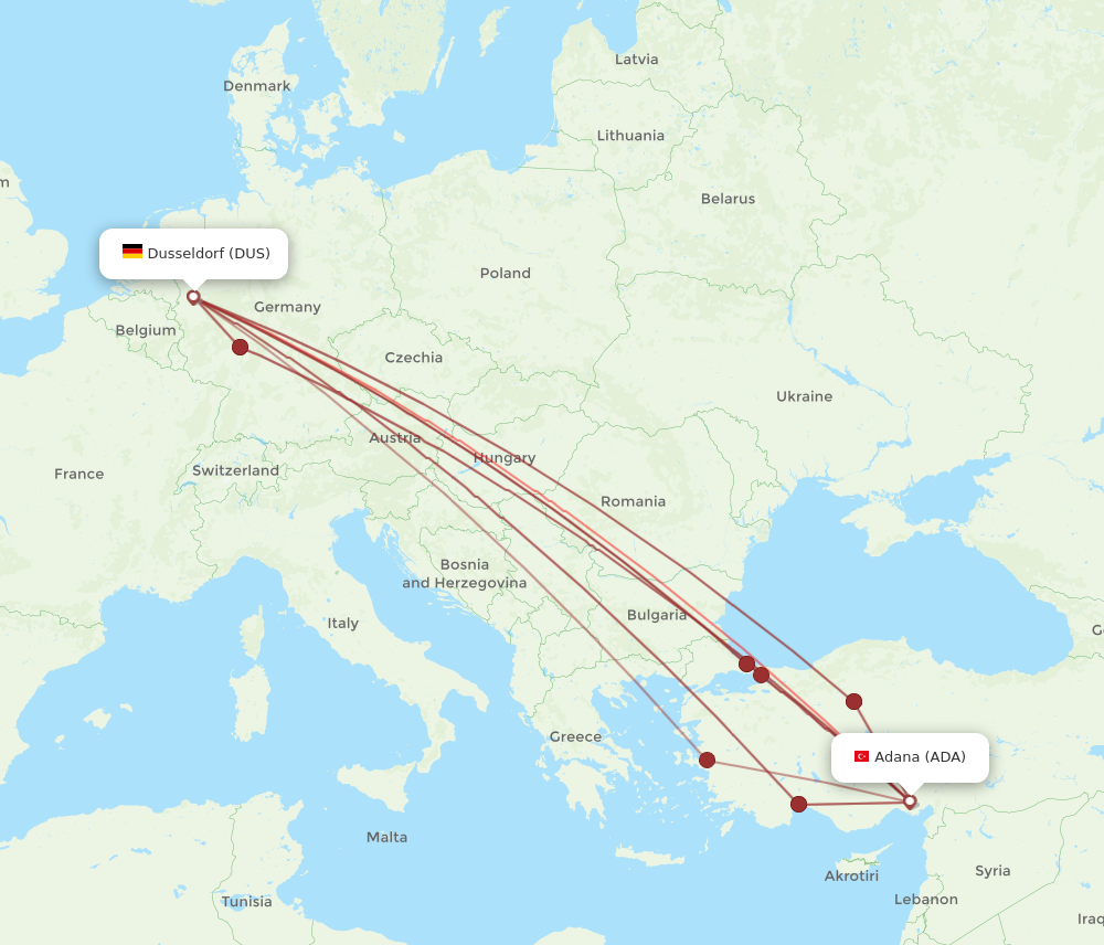 ADA to DUS flights and routes map