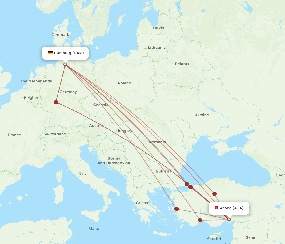 ADA to HAM flights and routes map