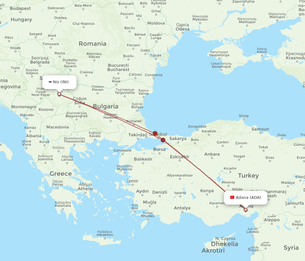 ADA to INI flights and routes map