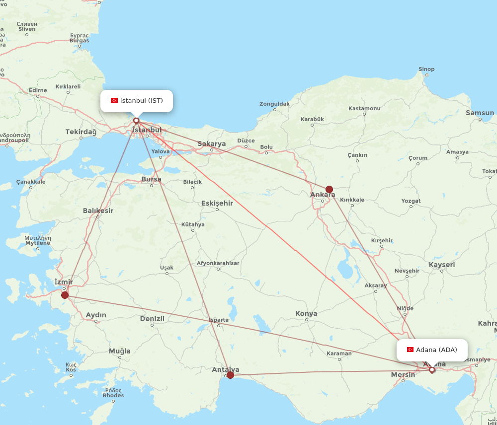 ADA to IST flights and routes map