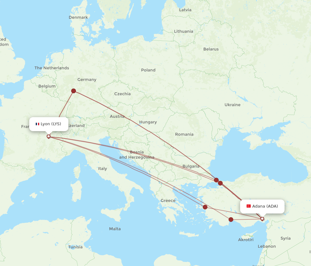 ADA to LYS flights and routes map