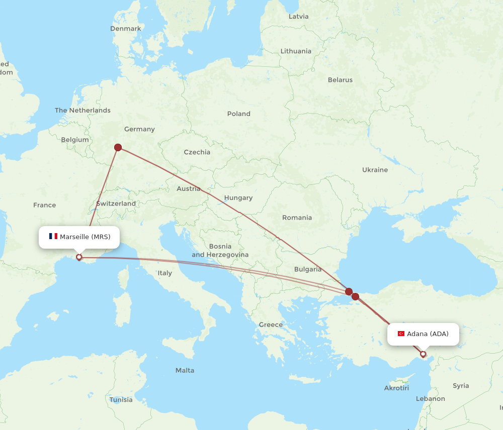 ADA to MRS flights and routes map