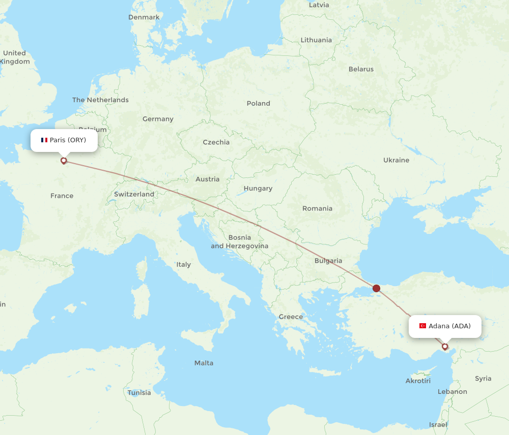 ADA to ORY flights and routes map