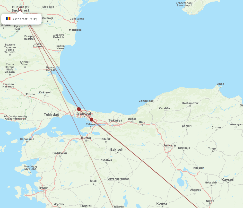 ADA to OTP flights and routes map