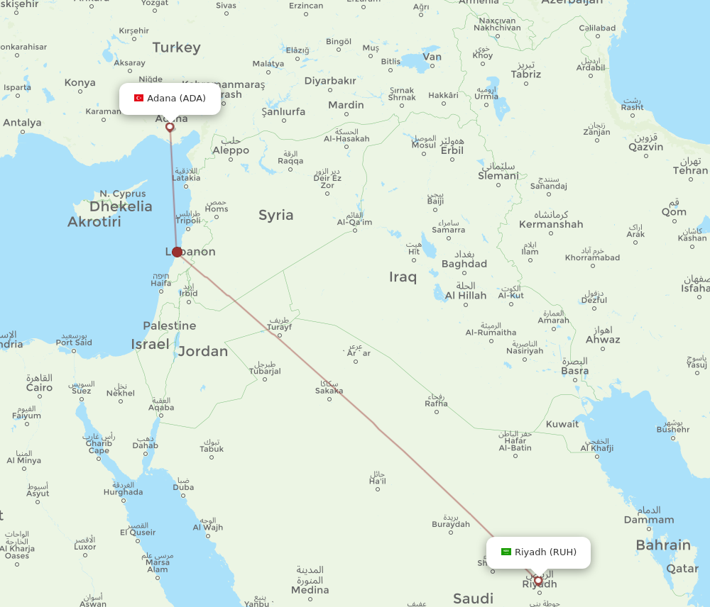 ADA to RUH flights and routes map