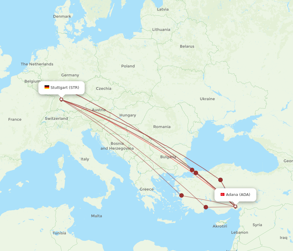 ADA to STR flights and routes map