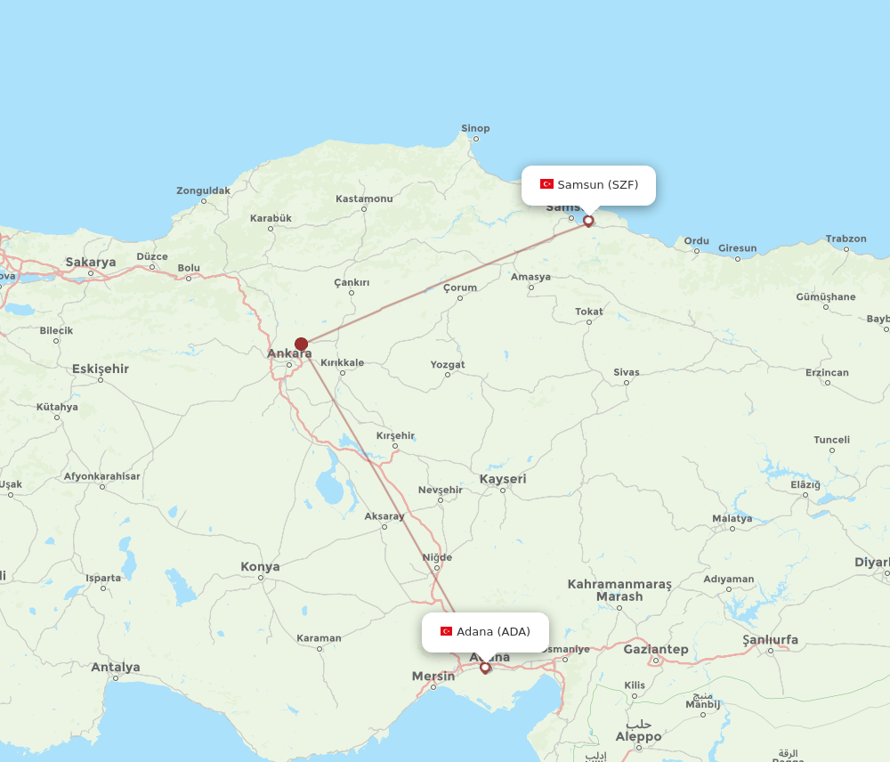 ADA to SZF flights and routes map