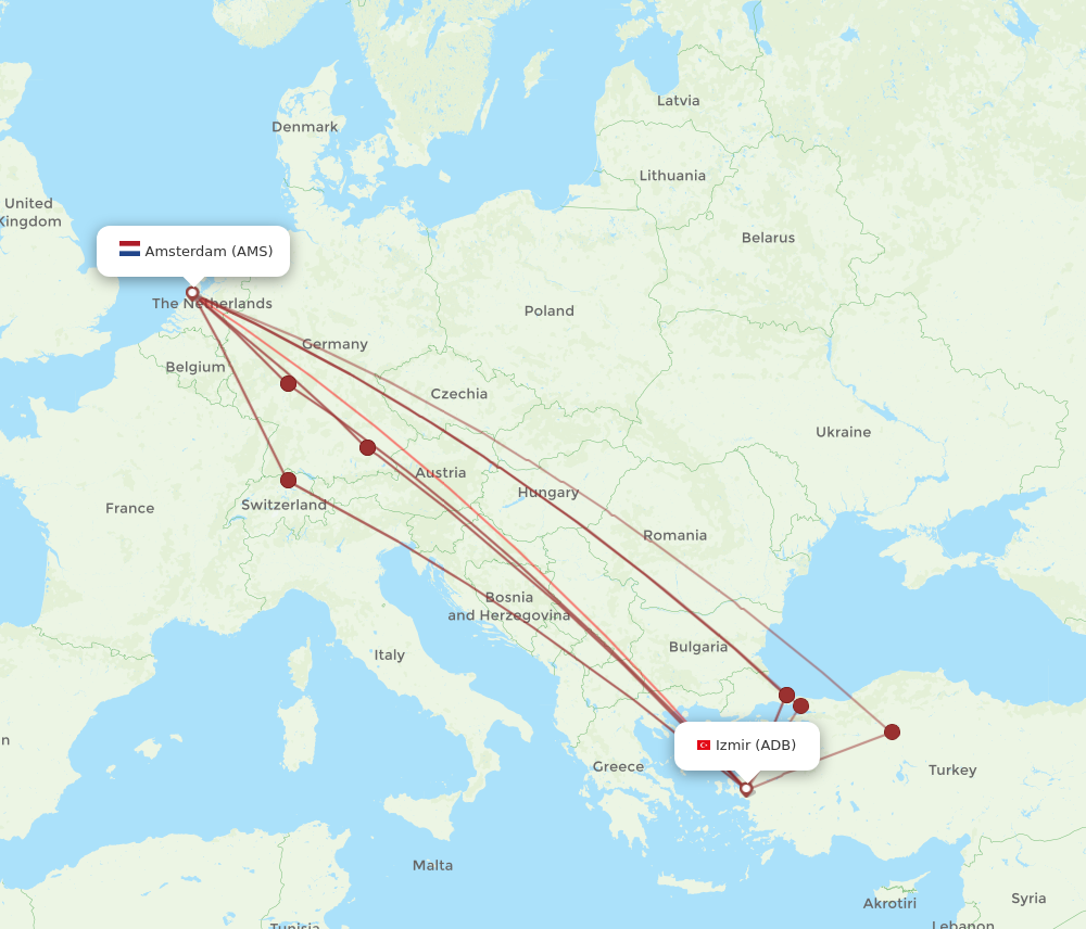 ADB to AMS flights and routes map