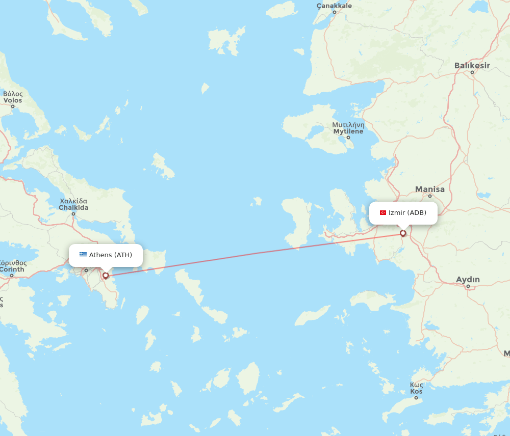 Izmir - Athens route map and flight paths