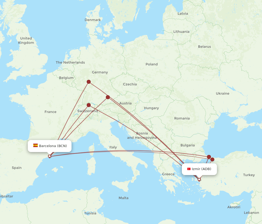 ADB-BCN flight routes