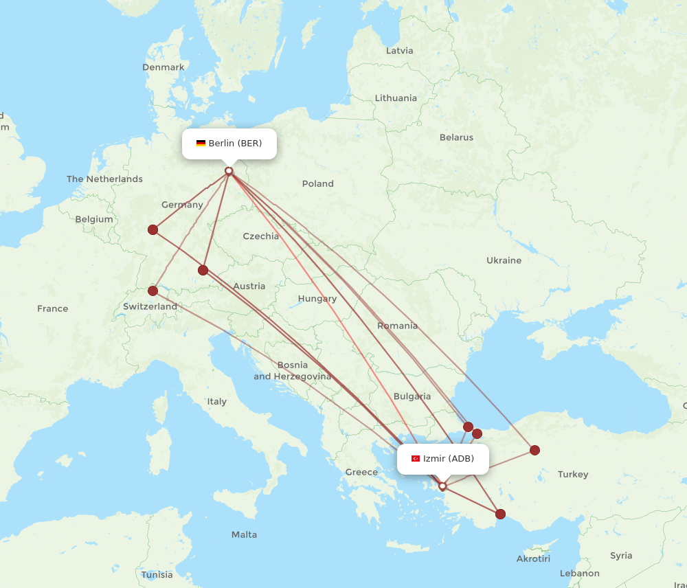 ADB to BER flights and routes map