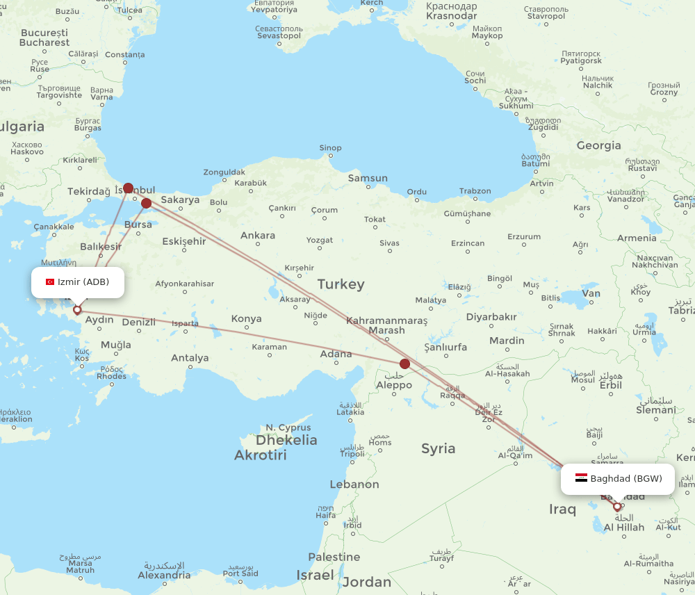 ADB-BGW flight routes