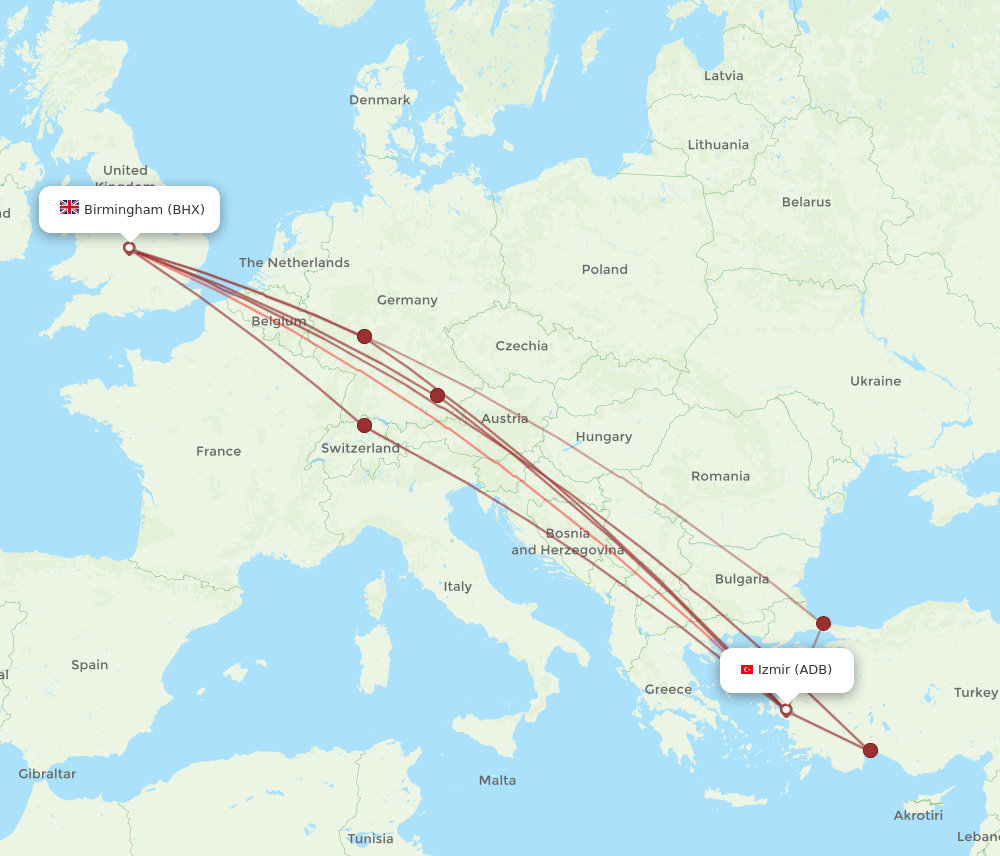 ADB-BHX flight routes