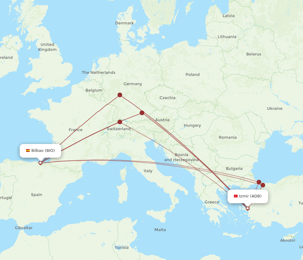 ADB to BIO flights and routes map
