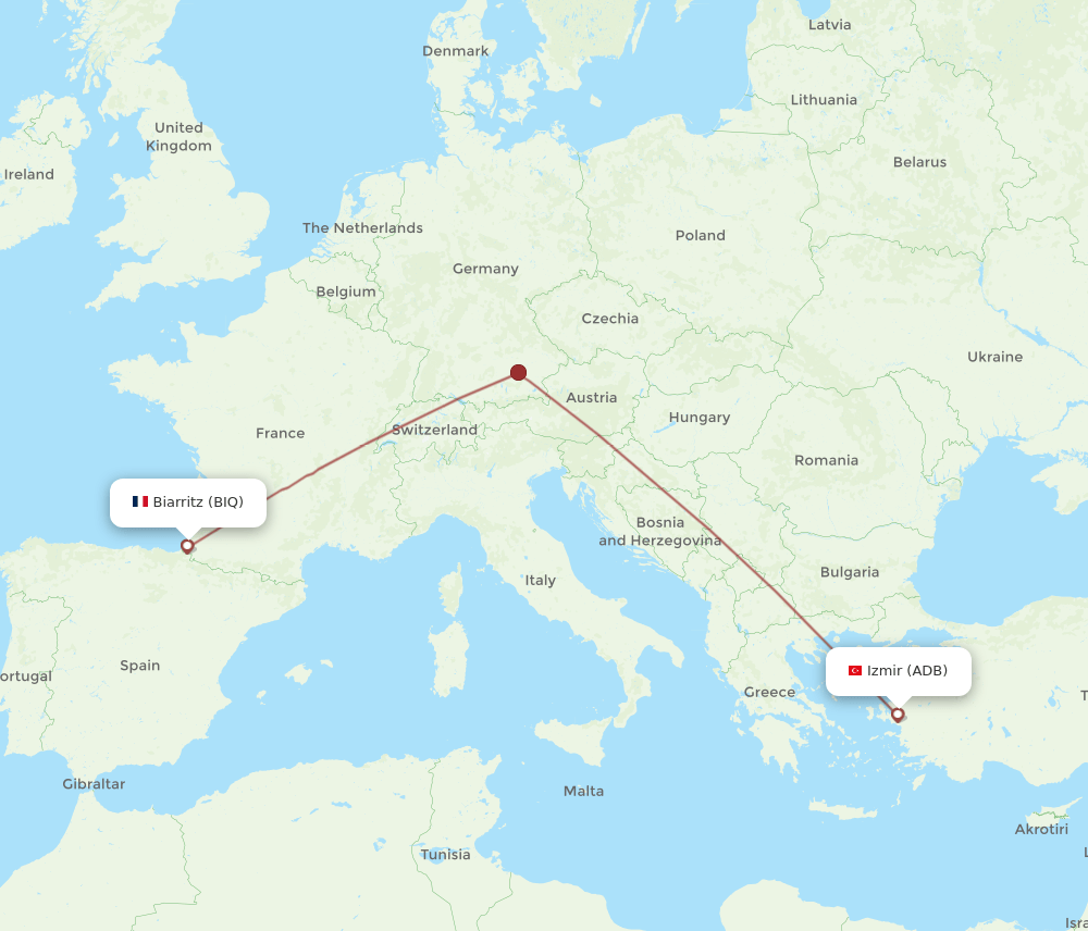 Biarritz - Izmir route map and flight paths
