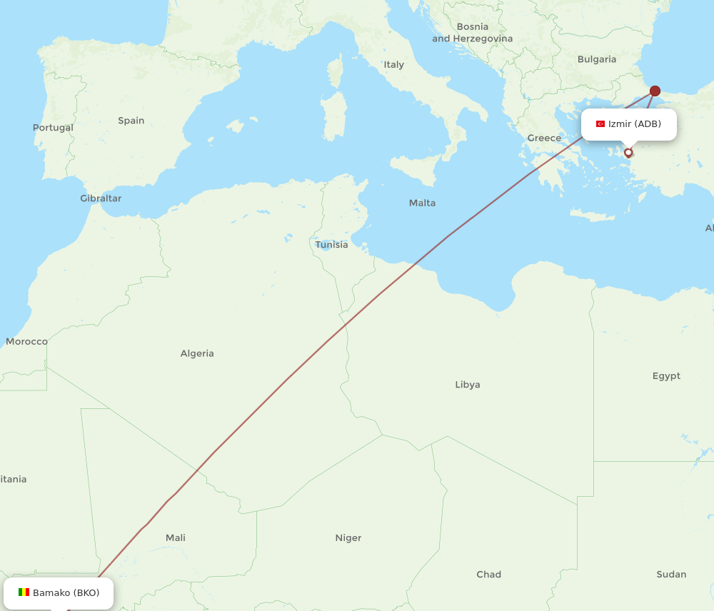 ADB to BKO flights and routes map