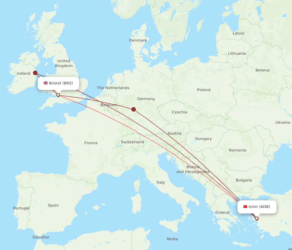 ADB-BRS flight routes