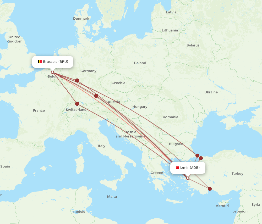 ADB-BRU flight routes