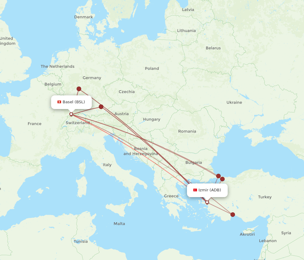ADB to BSL flights and routes map