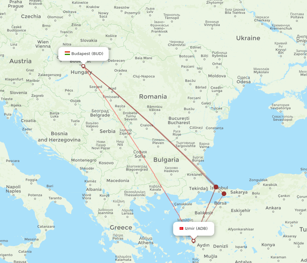 ADB-BUD flight routes