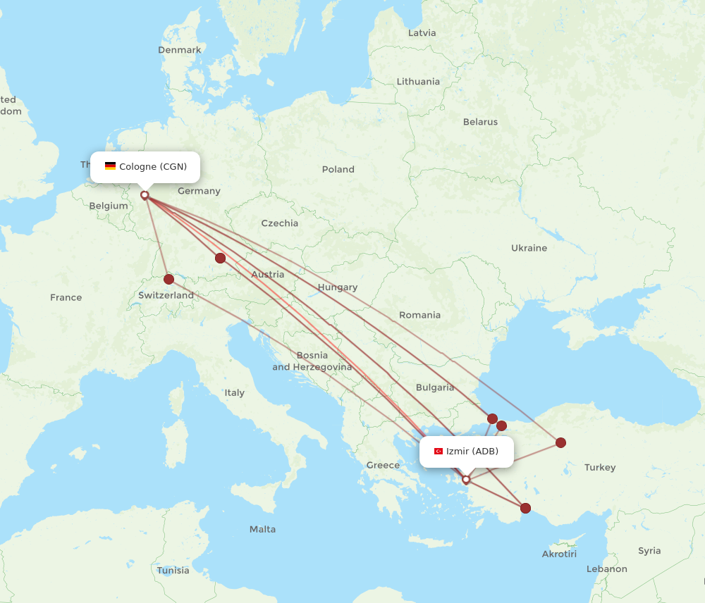 ADB to CGN flights and routes map