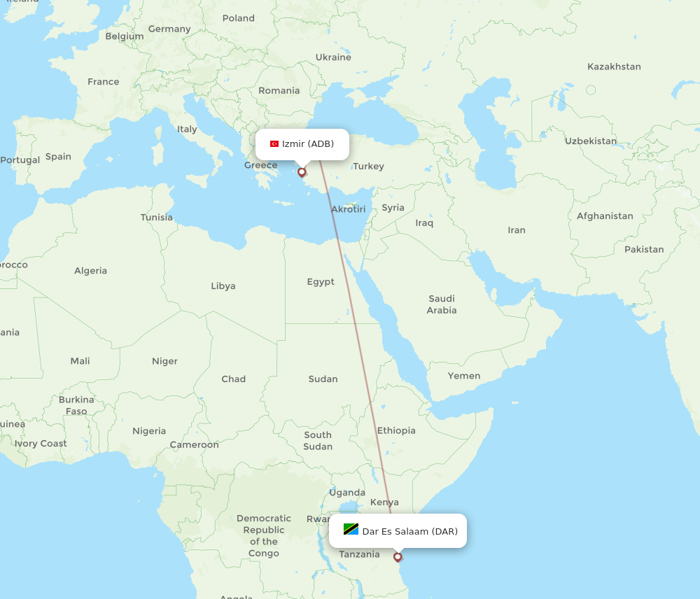 ADB to DAR flights and routes map