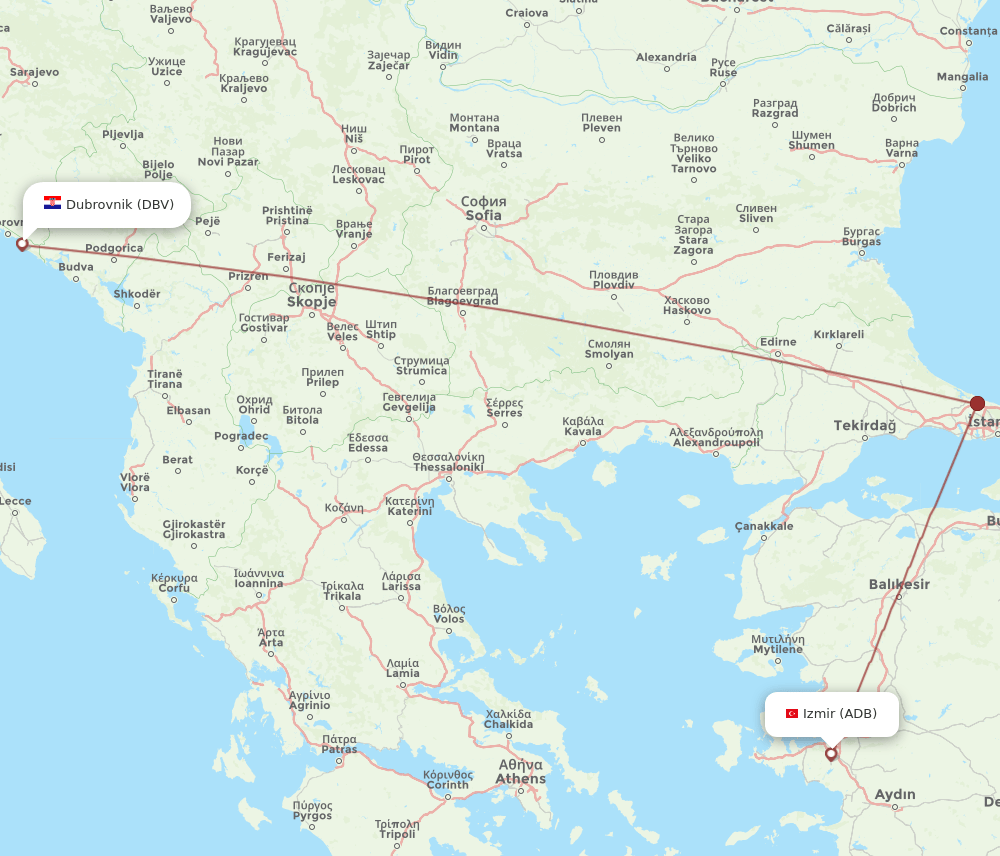 ADB-DBV flight routes