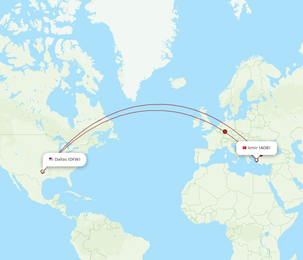 ADB-DFW flight routes