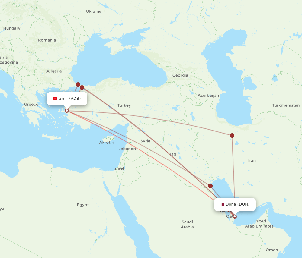 ADB to DOH flights and routes map