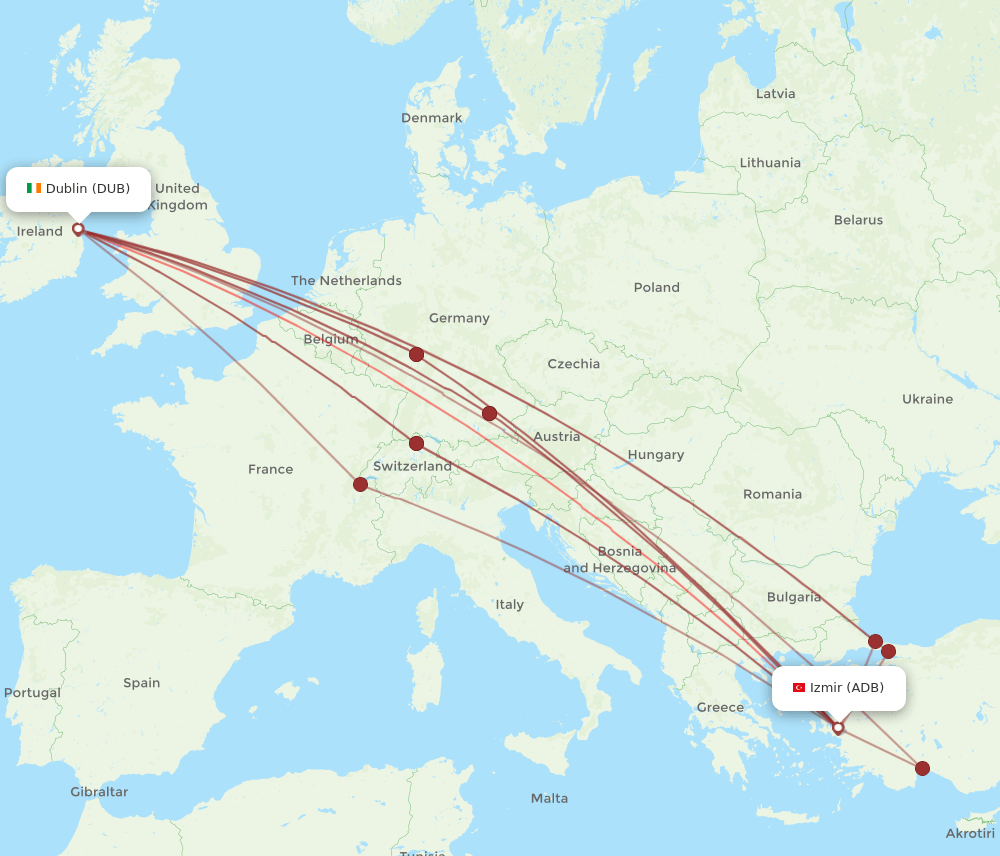 ADB-DUB flight routes