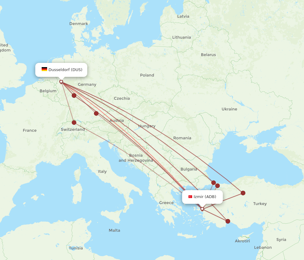 ADB to DUS flights and routes map